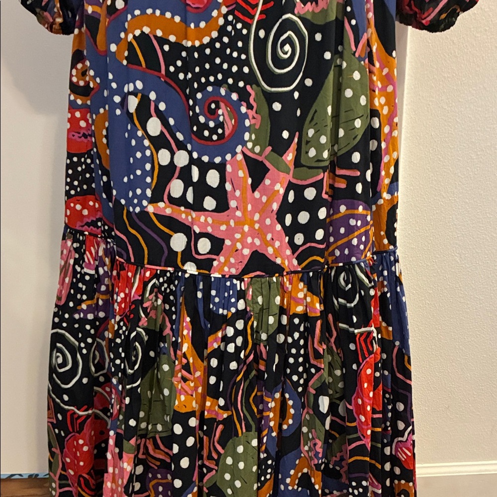 FARM RIO Ocean Scene Lobster Jellyfish Starfish Women's Cotton Maxi Dress XL - Picture 10 of 16